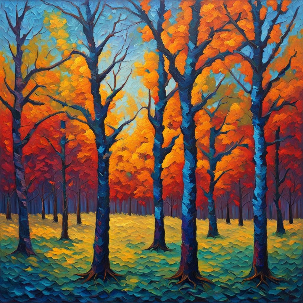Brilliant Trees: Expressionist Impasto Oil Painting