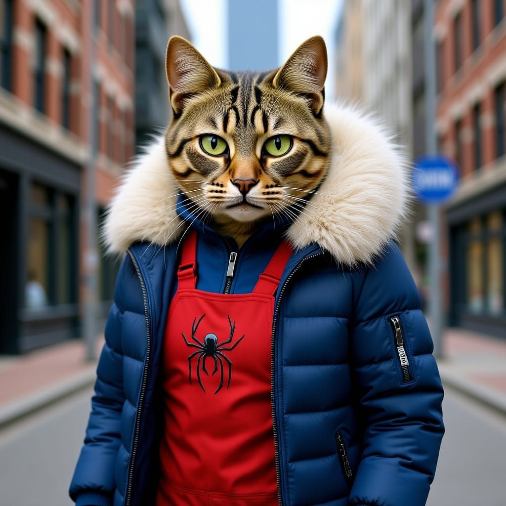 Cat in Superhero Suit Digital Painting