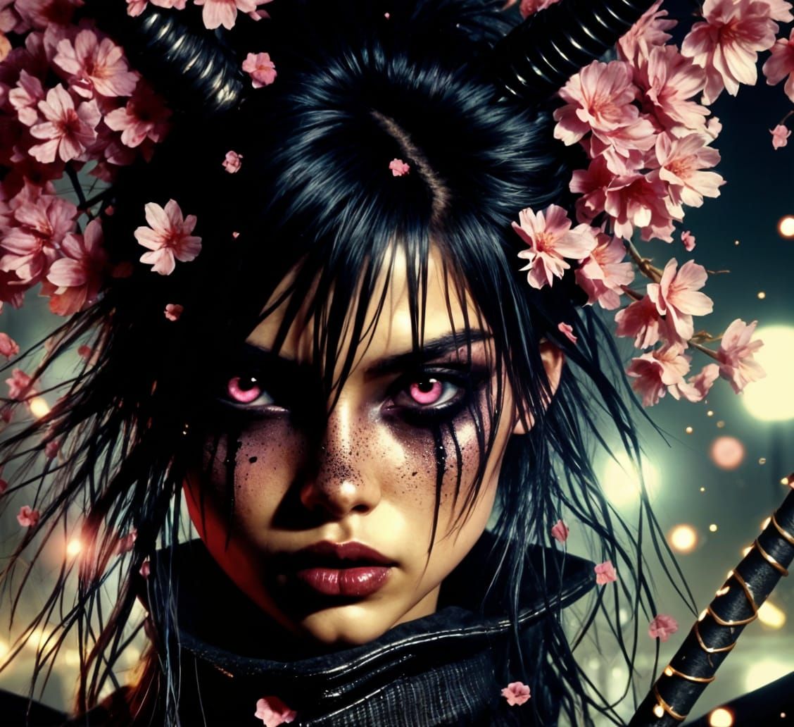 Cyberpunk Samurai Femme Fatale in Edo-Era Street