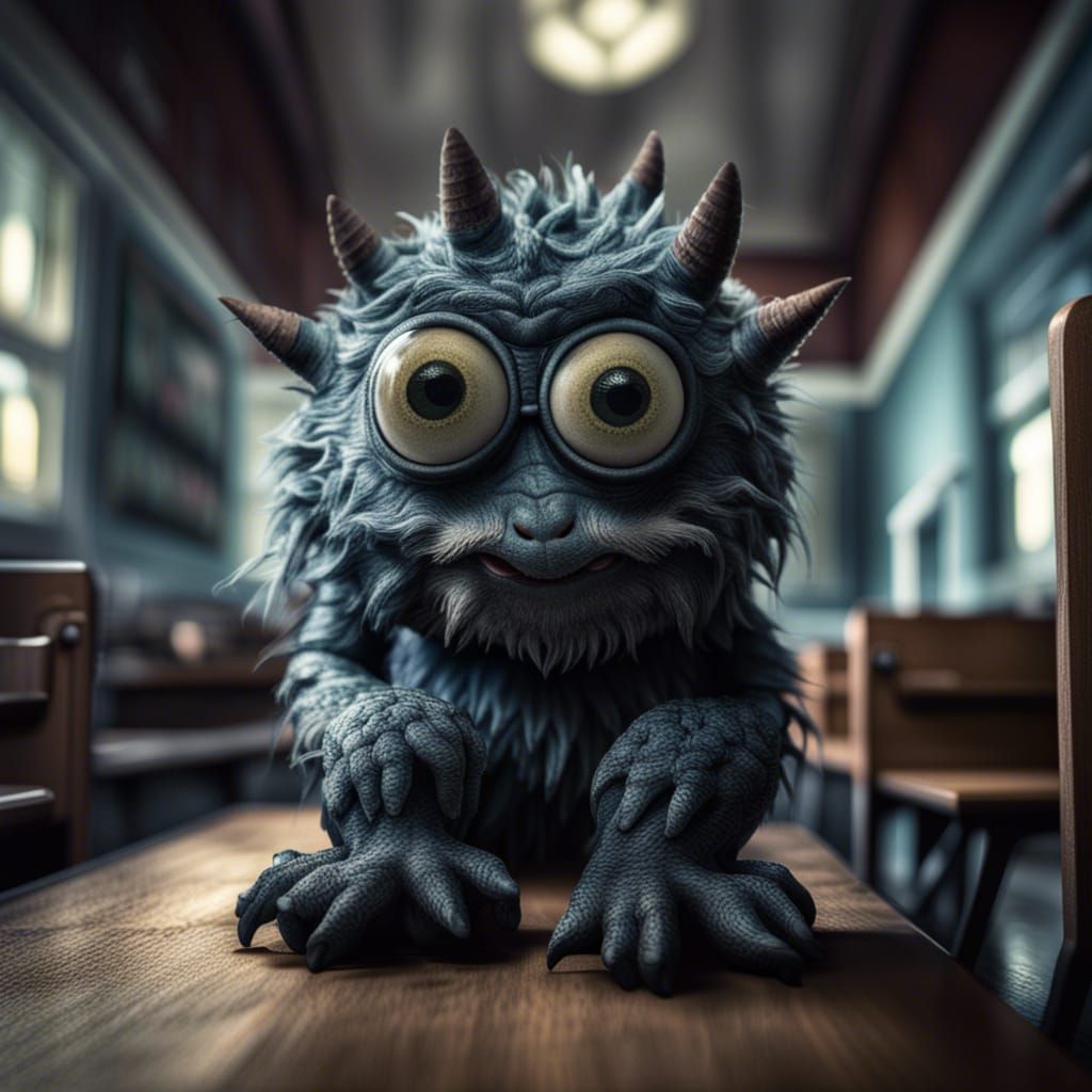 Monster's First Day at School: Hyperrealistic Render