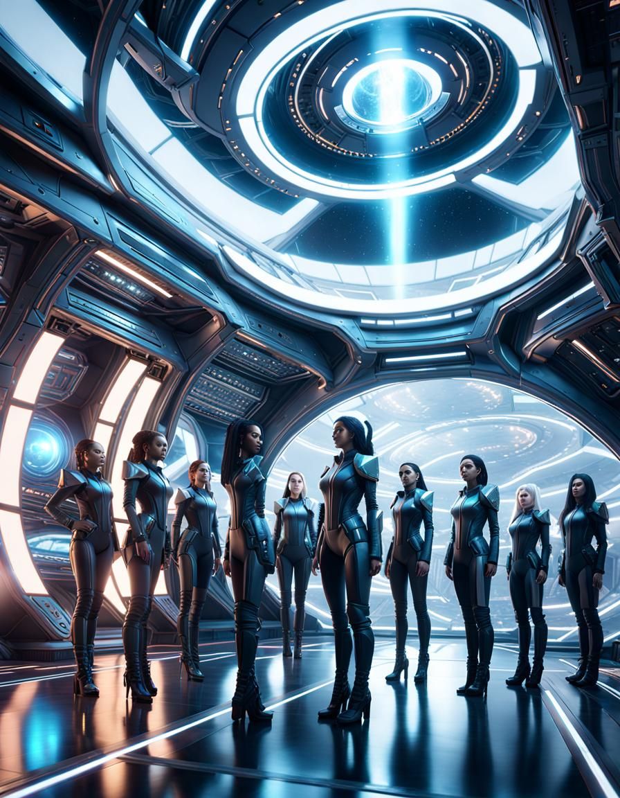 Futuristic Spaceship Interior with Women: Hyperrealistic 3D ...