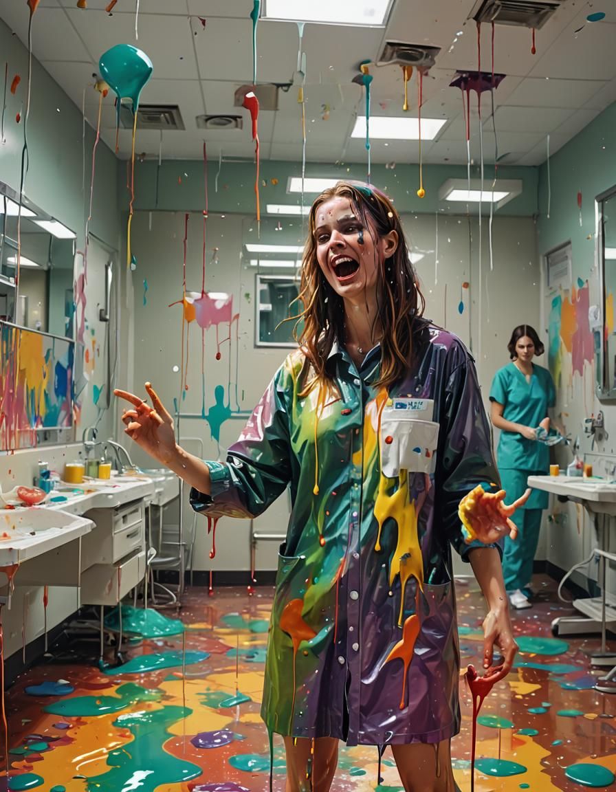 Retro Slime Girl in Hospital: Colorful Bad Painting
