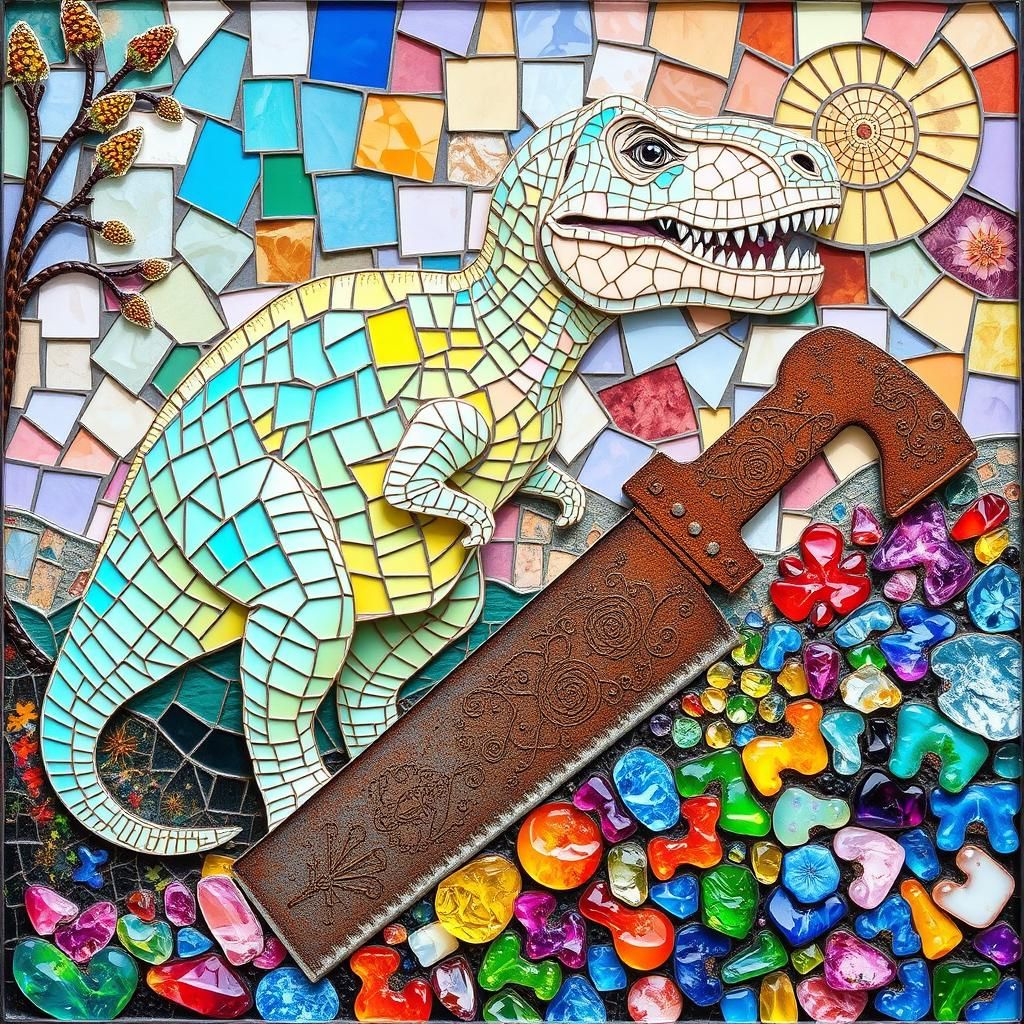 Vibrant Mosaic Art of T-Rex in Gaudi Style