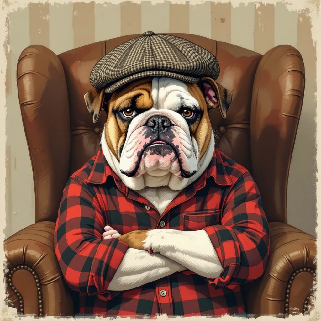 Grumpy Bulldog Gentleman in Realistic Vintage Style