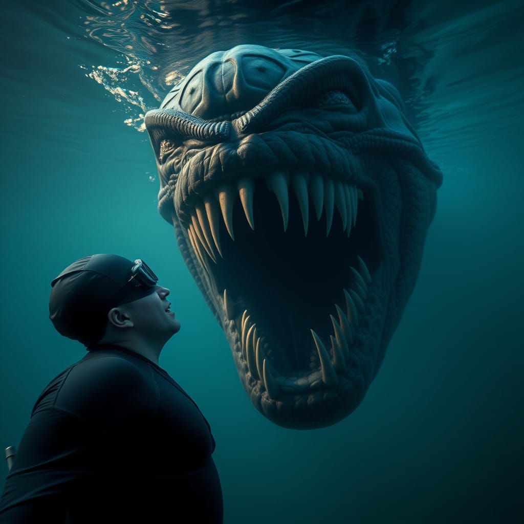 Eldritch Horror Underwater Nightmare Scene in Hyper-Detailed...