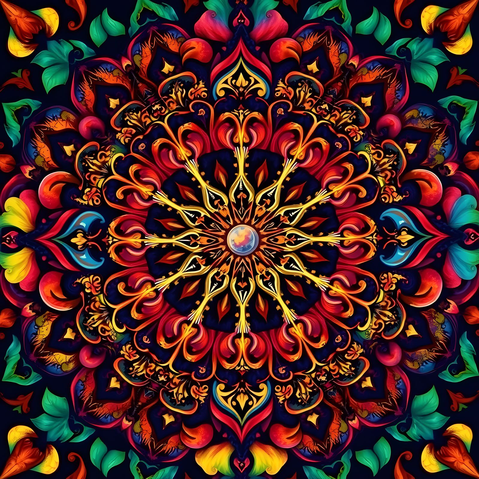 Colorful Intricate Mandala Design with Golden Center