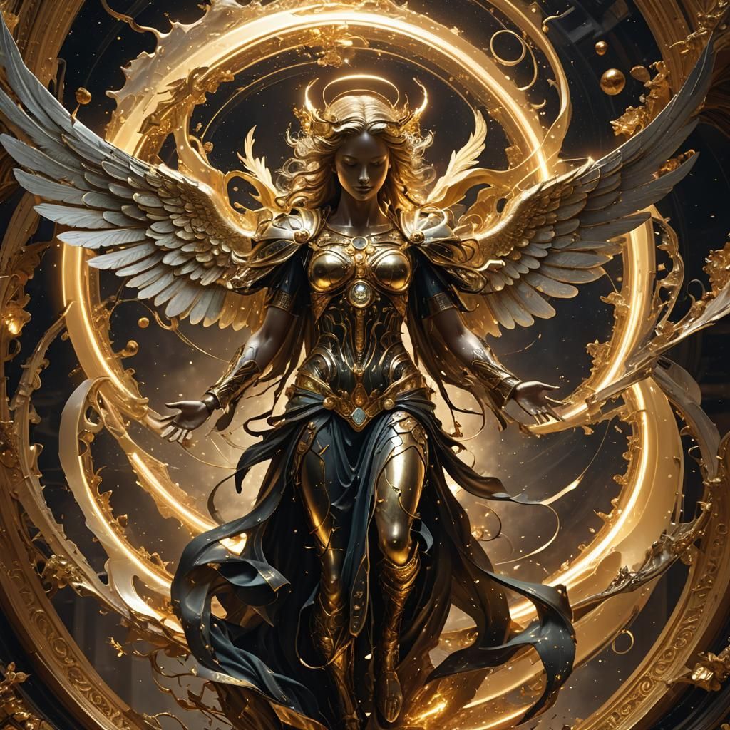 Ornate Angel in Flight with Fractal Sands