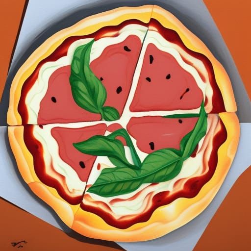 Detailed Gouache Painting of a Pizza
