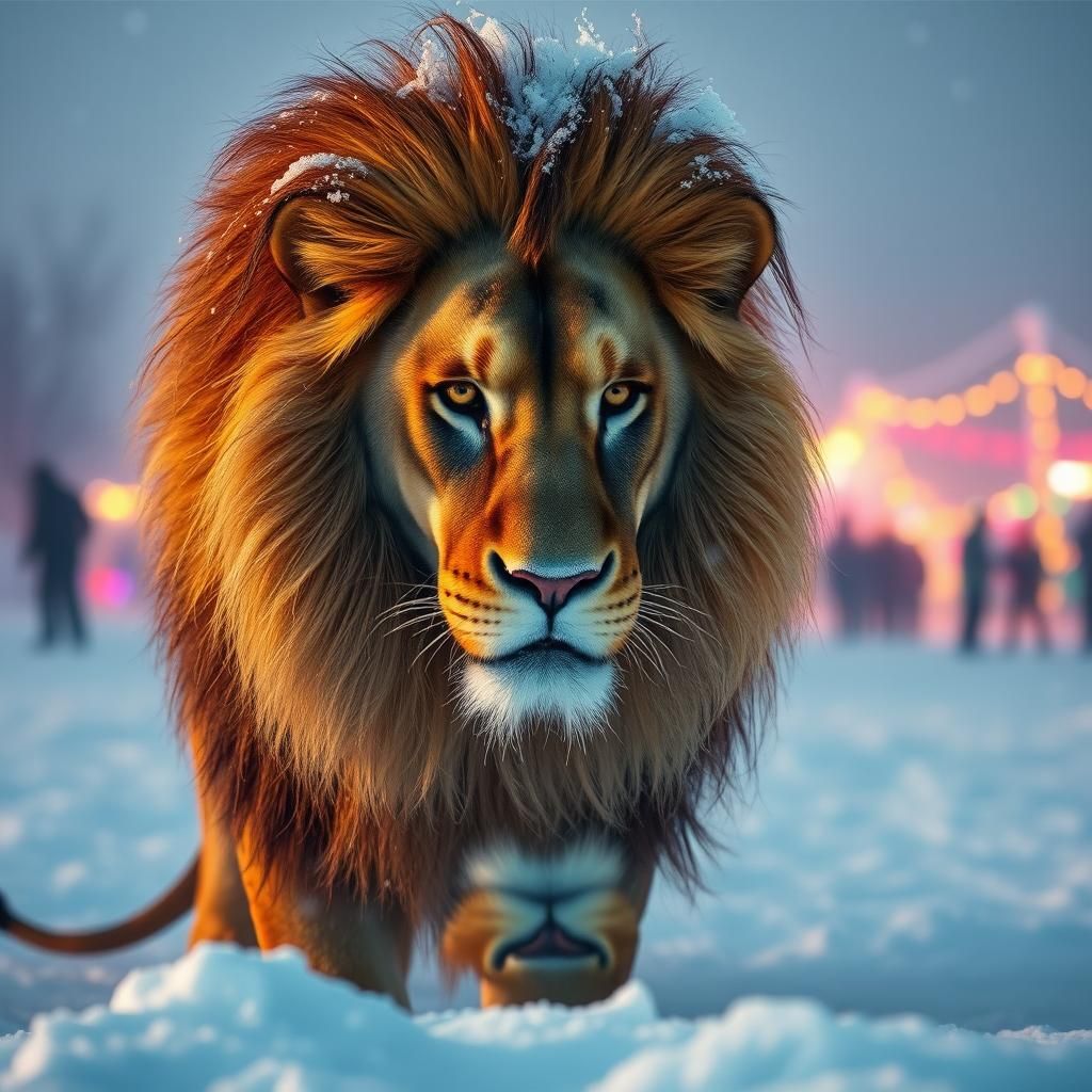 Snow Lion Gazing into Mirror, Digital Art