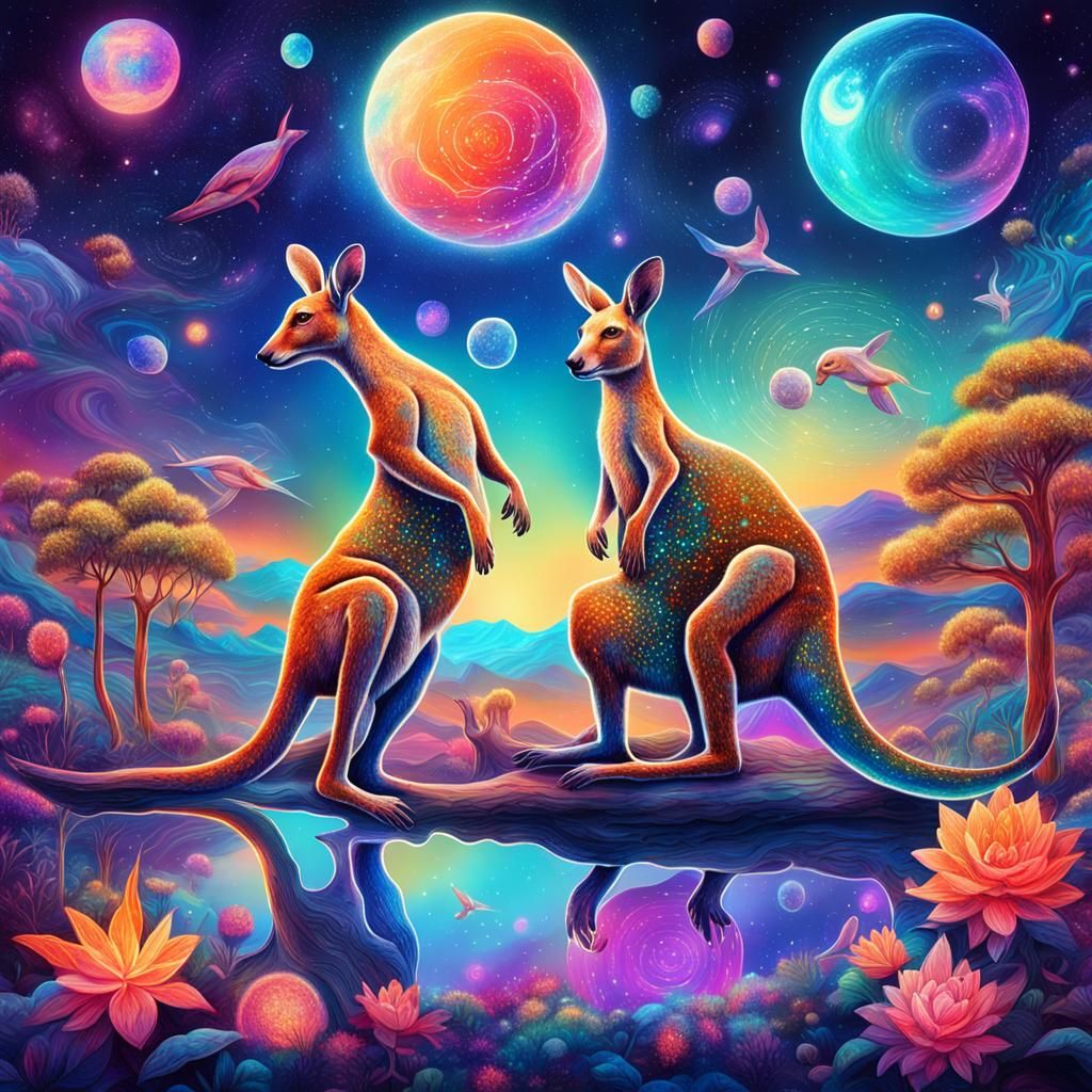 Magical Kangaroo Trip in Astral Illustration