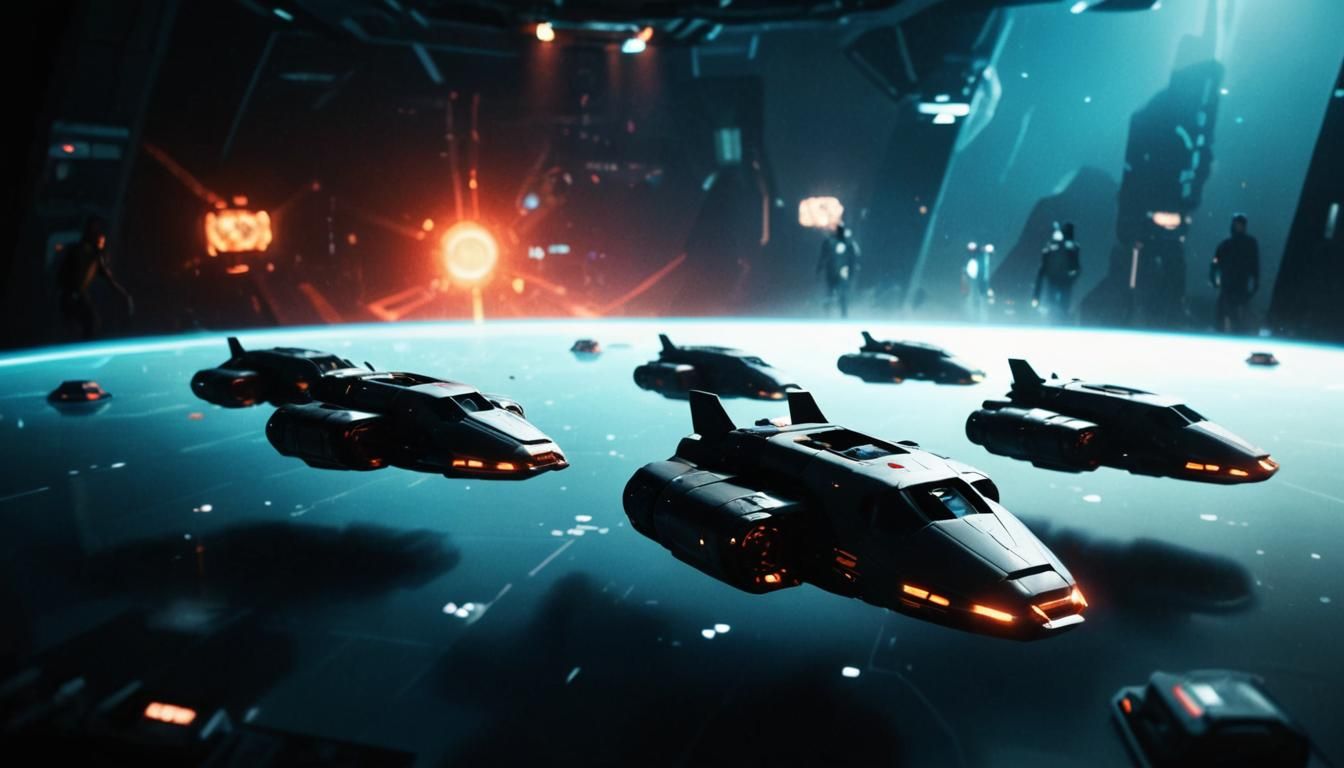 Futuristic Control Room Scene in Sci-Fi Illustration Style