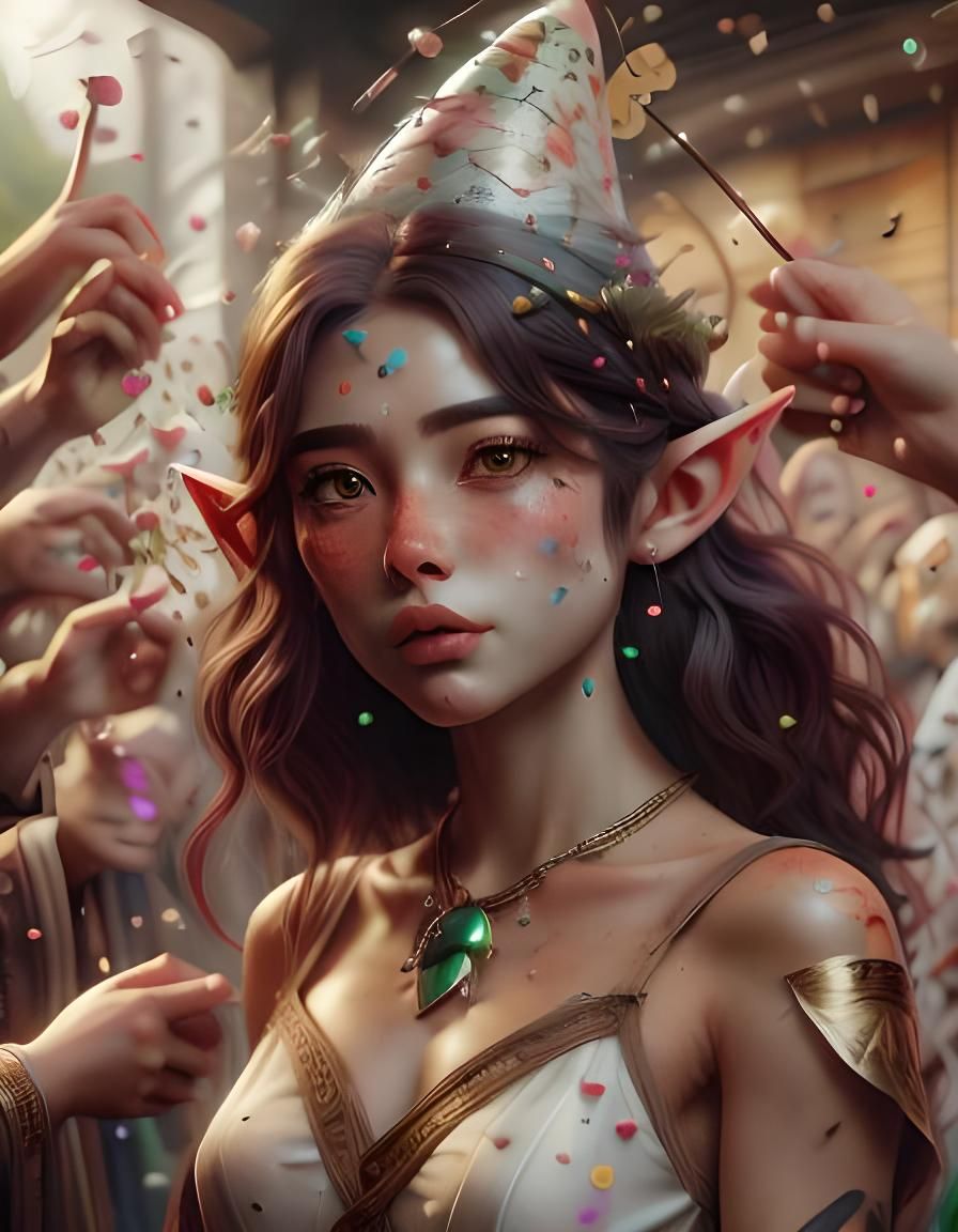 Festive Elf Portrait in Detailed 3D Anime Style