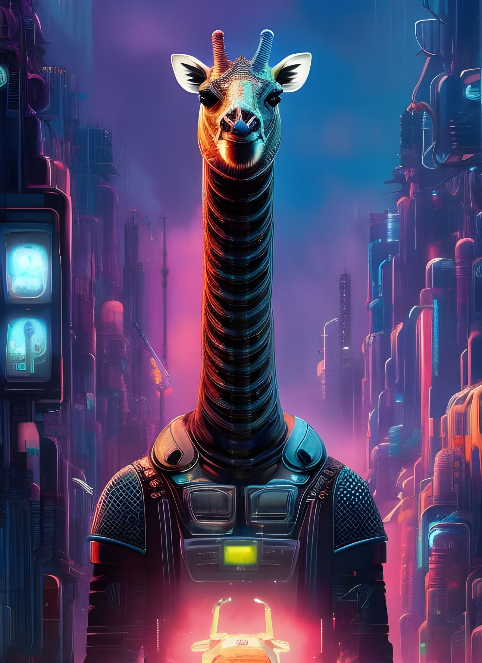 Cyberpunk Giraffe in Detailed Digital Illustration