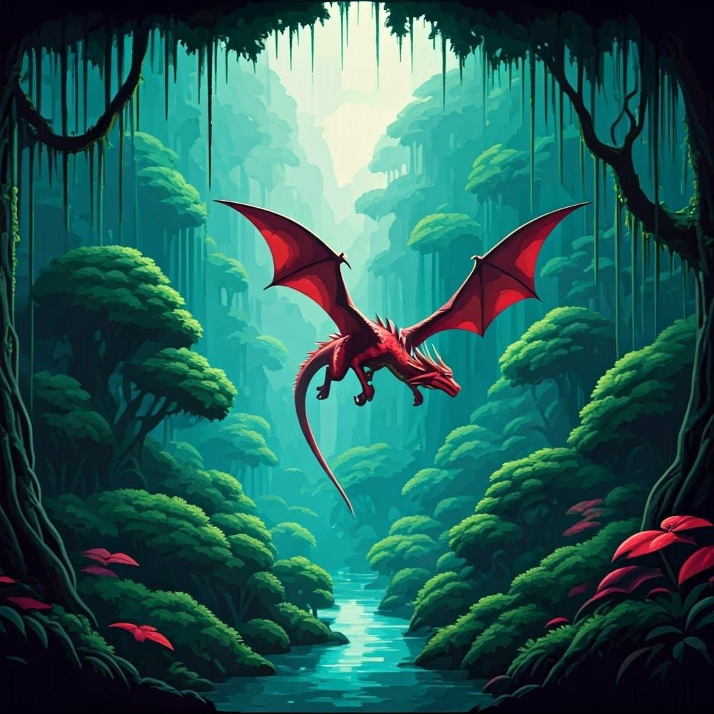 Dragon Soars Above a Retro-Fantasy Jungle
