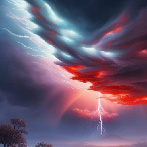 Furious Storm with Lightning as Impasto Painting