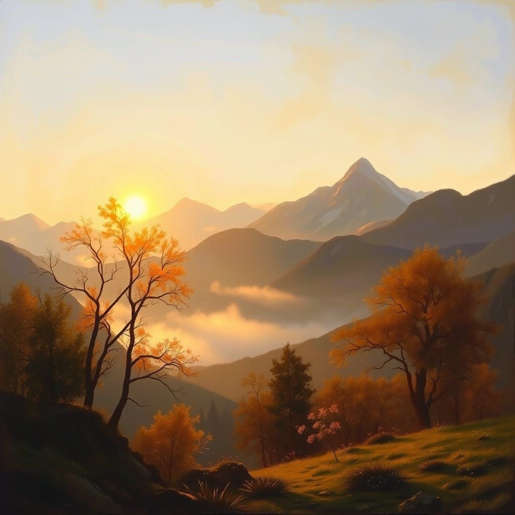 Romantic Sunset Landscape in Dreamy Golden Light