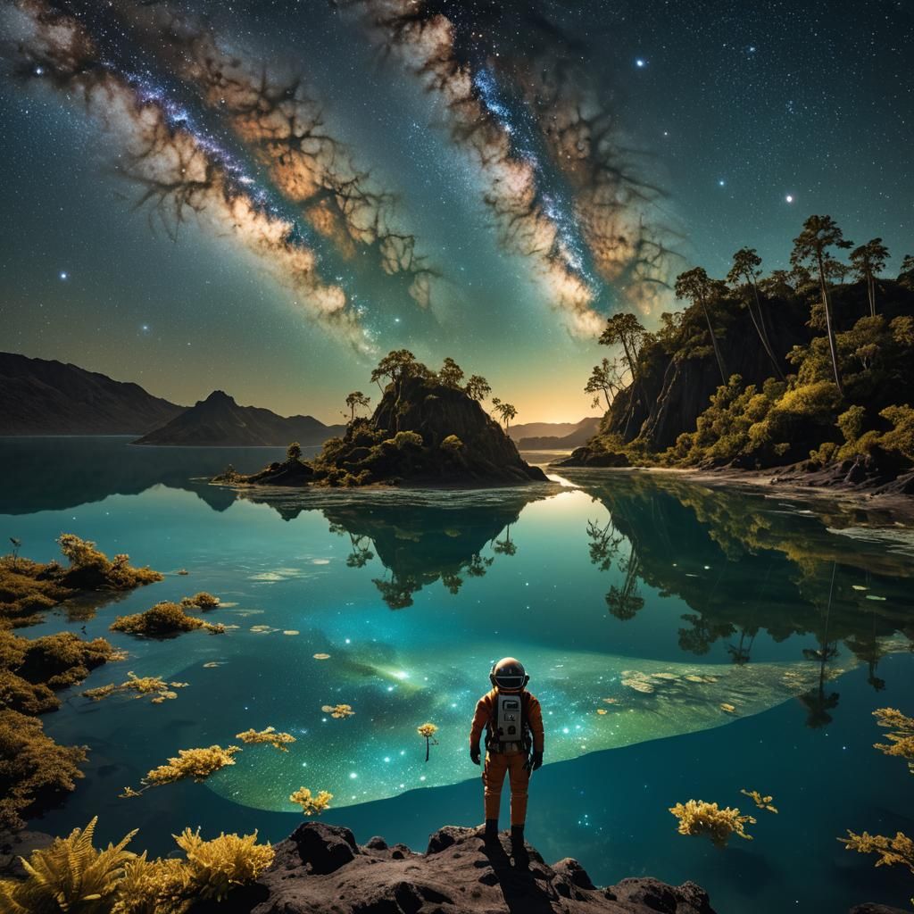 Black Hole Swallows Galaxy in Surreal Sci-Fi Landscape