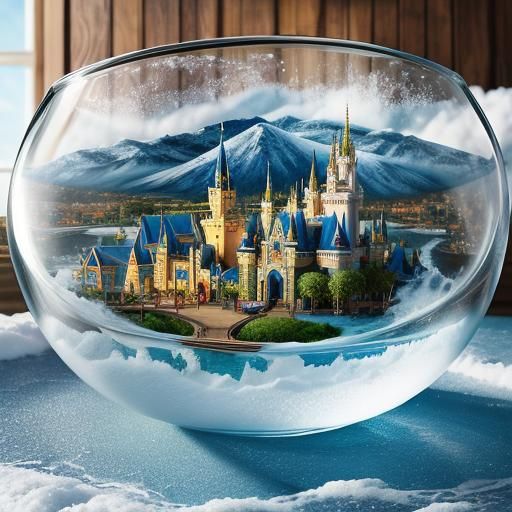 Disney Town in Glass Bowl Winter Scene