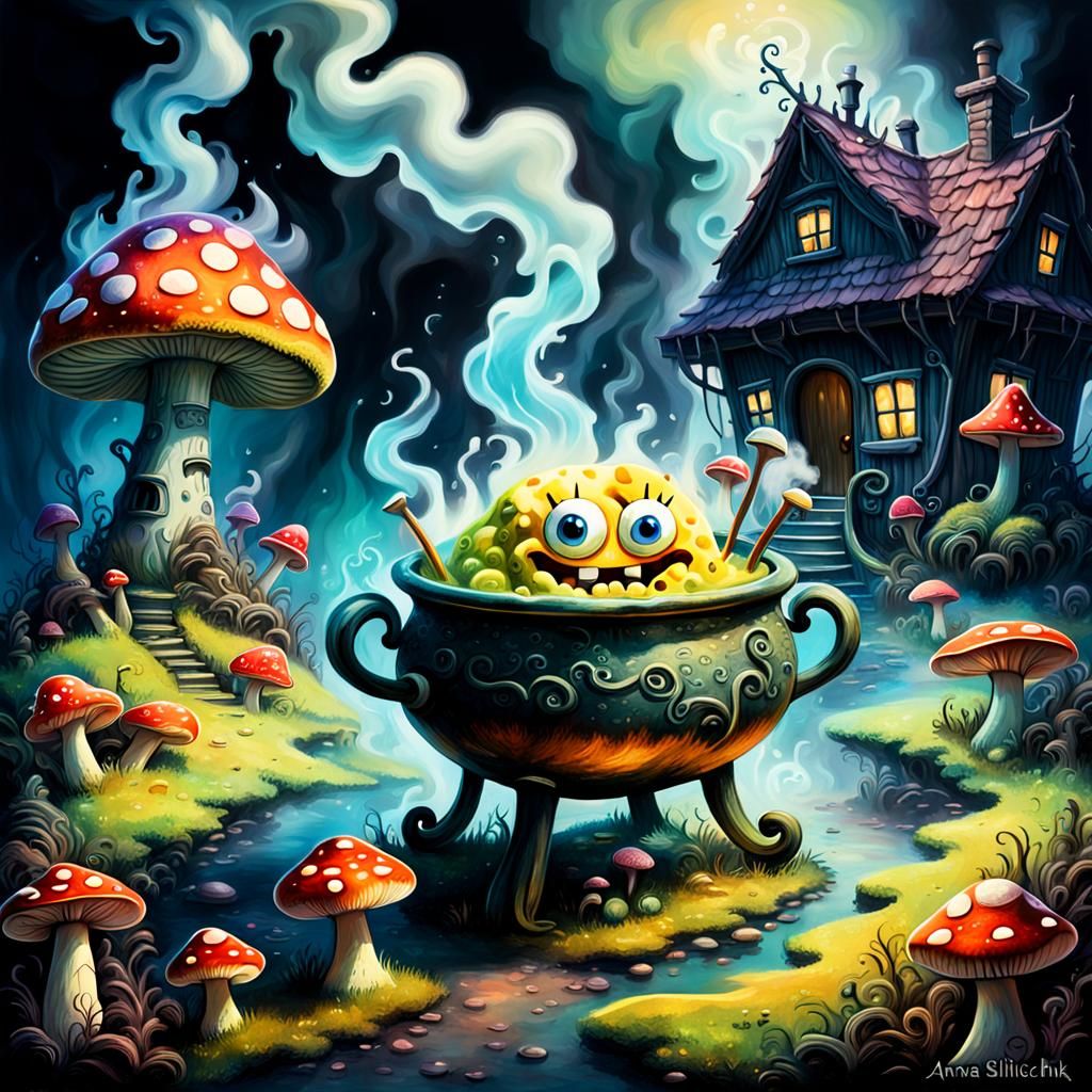 Sponge Bob's Dark Cottage: Expressionist Airbrush Art