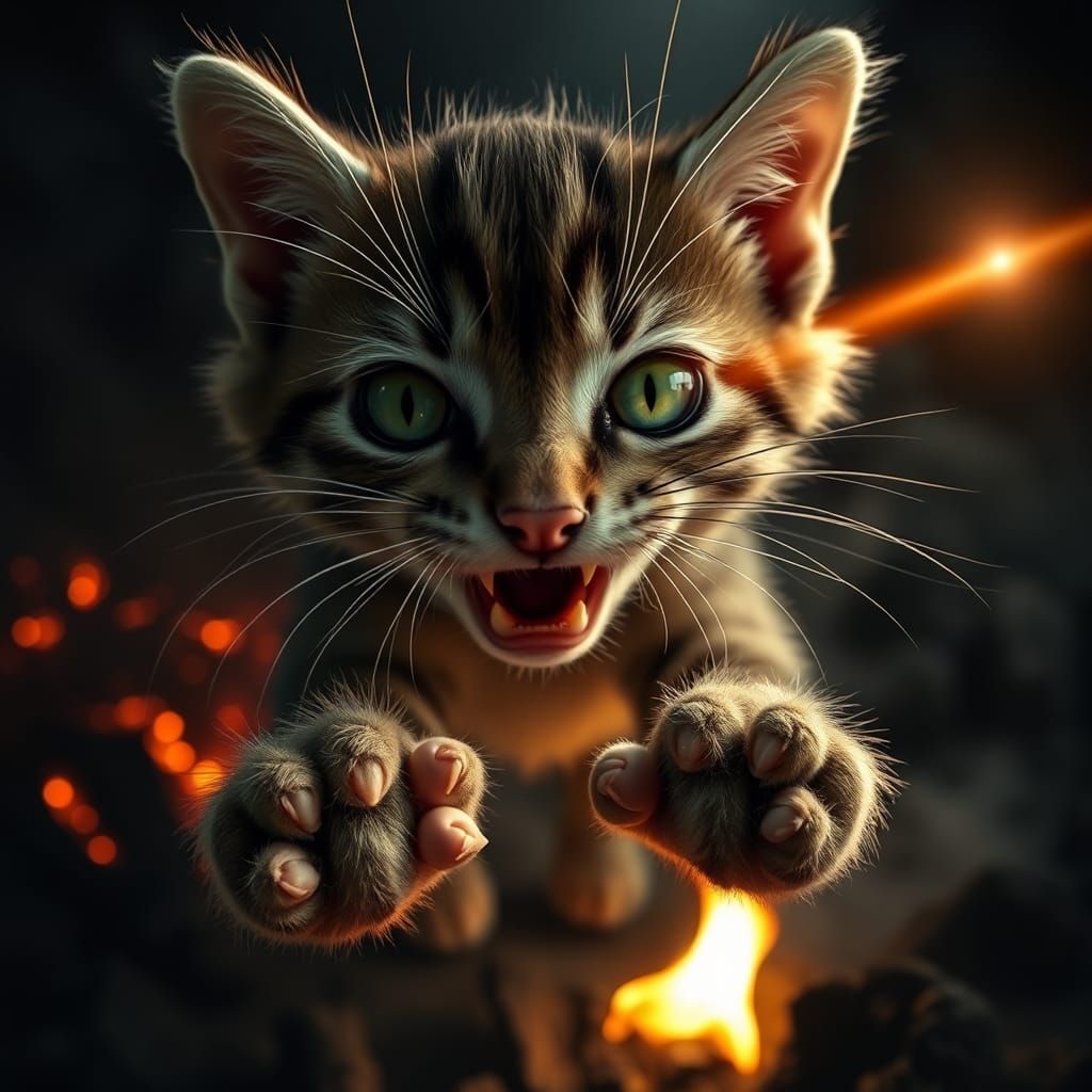 Feral Kitten Close-Up: Intense Anamorphic Lens Flare