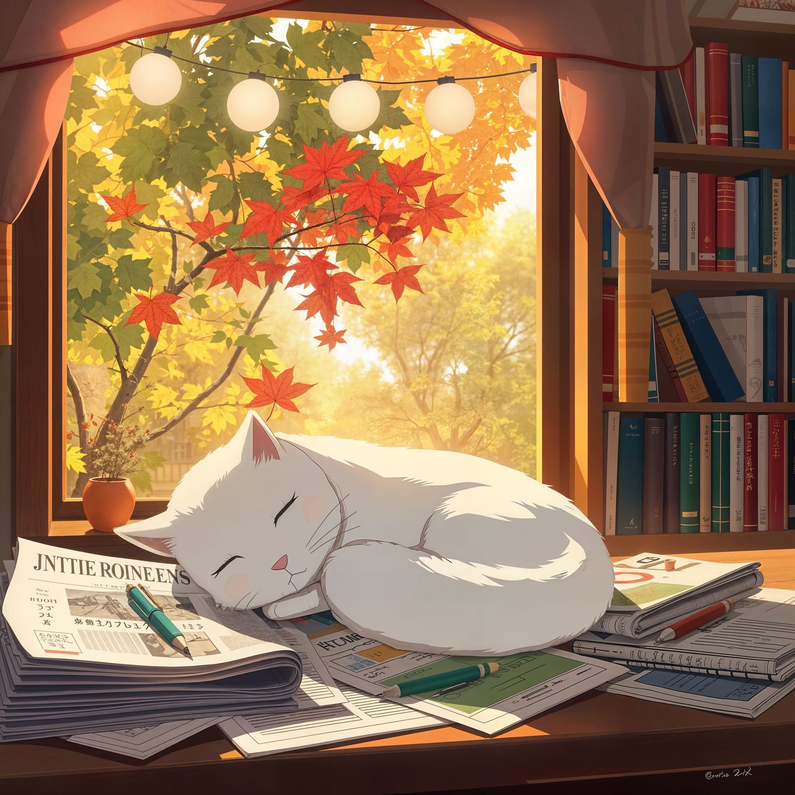 Cozy Cat Nap in Studio Ghibli Style