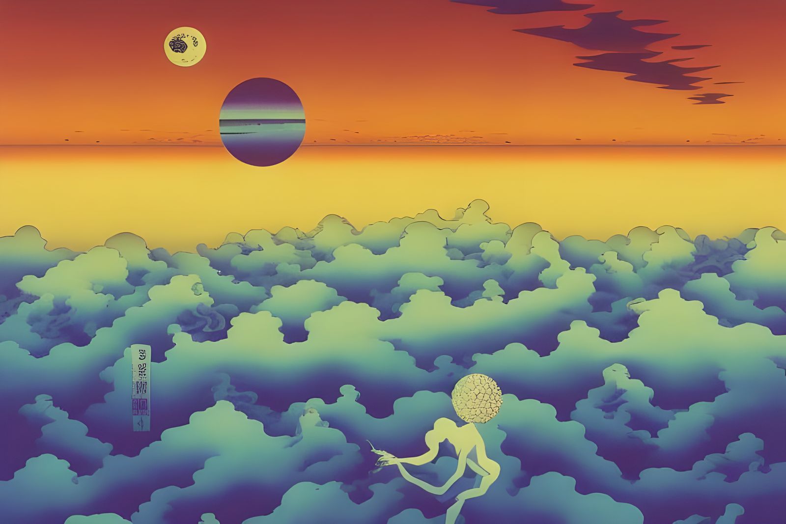 Surreal Sunsets in Cubist Japanese Style