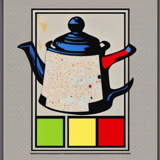 Geometric Teapots on Cork in Pop Art Style