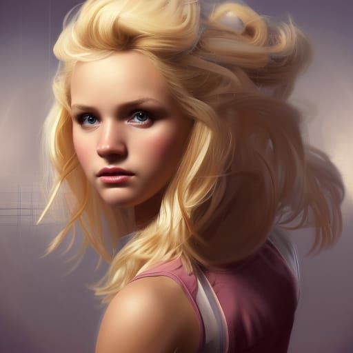 Attractive Blonde Cheerleader Portrait, Detailed Digital Art