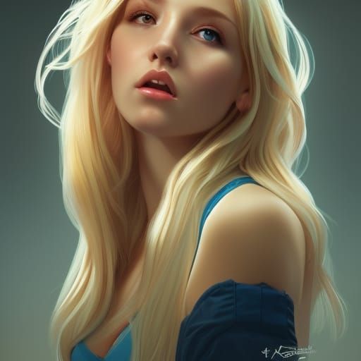 Blonde Cheerleader Portrait in Hyperdetailed Digital Art