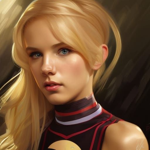 Glamorous Cheerleader Portrait in Vibrant Triadic Colors