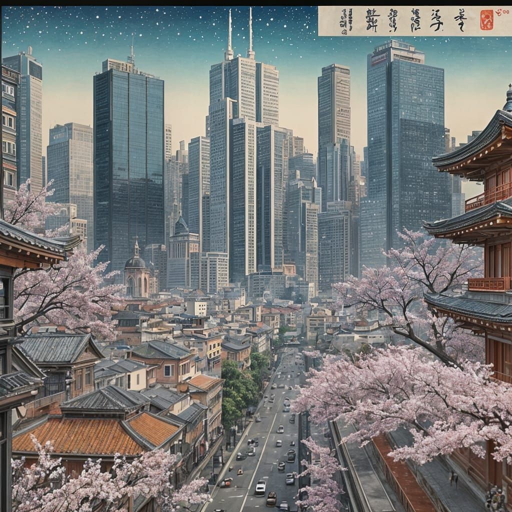 Futuristic Roma Empire.. ukiyo-e style colours painting