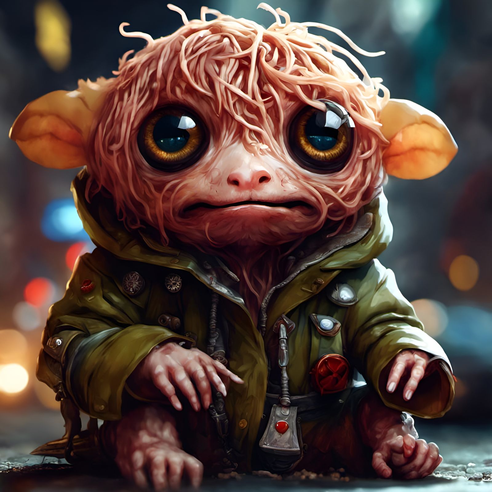 Chibi Spaghetti Monster Portrait with Fluffy Fur