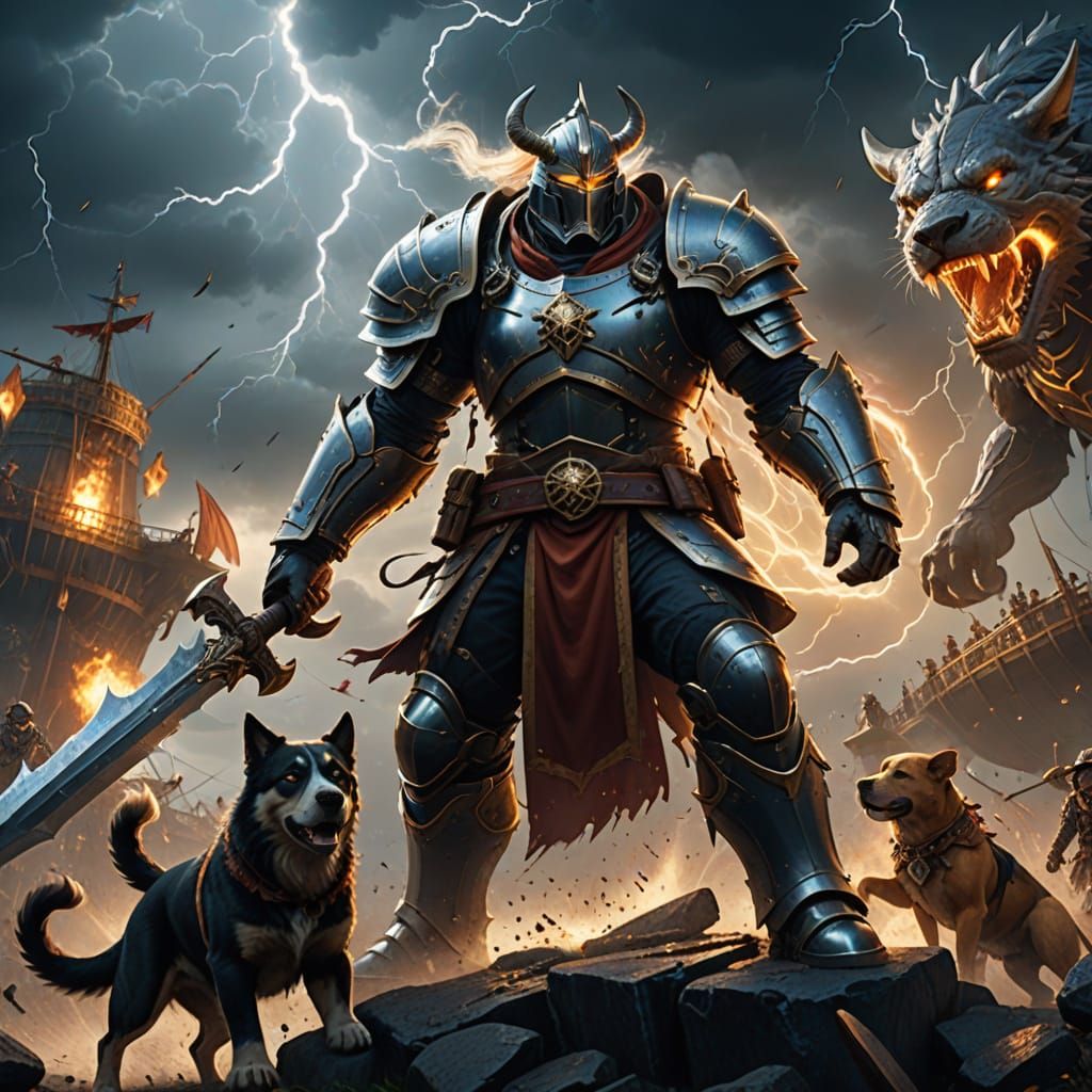 Epic Fantasy Paladin Stands Tall with War Hammer, Pirate Air...