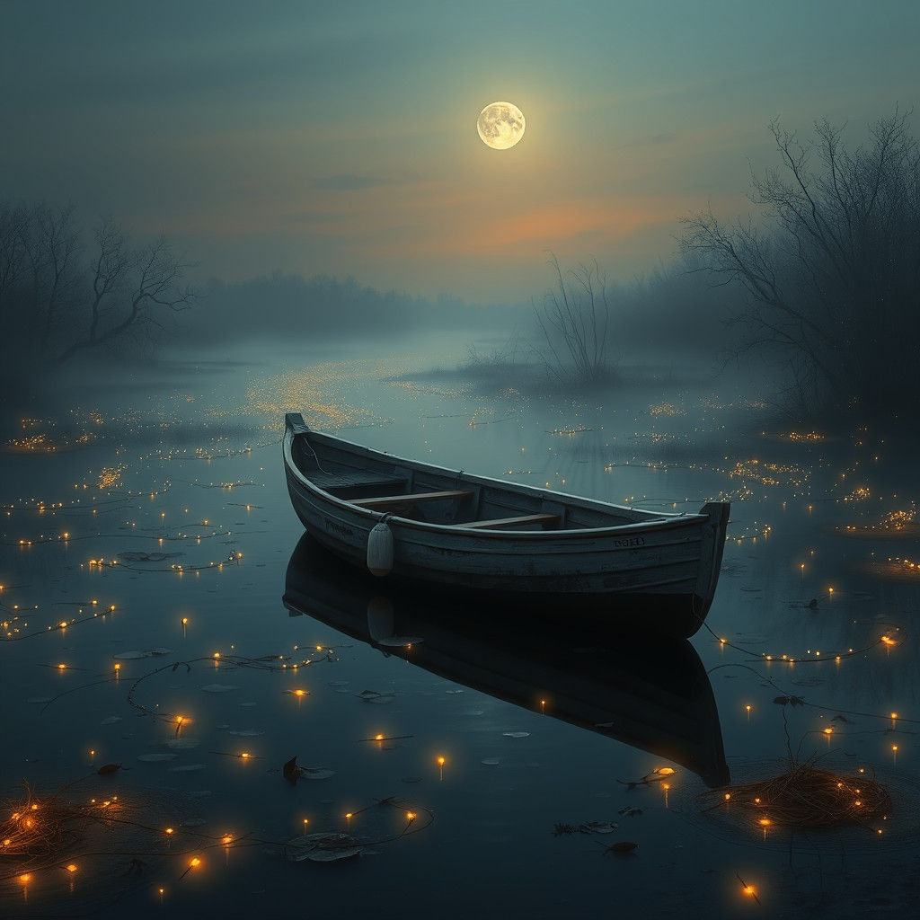 Rowboat in Firefly Swamp: Matte Painting