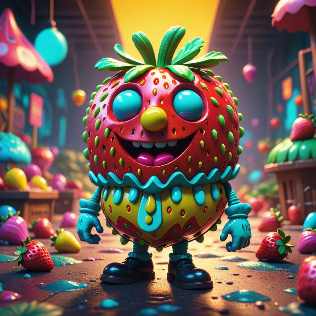Surreal Strawberry Candyman in Vibrant, Dreamlike Whimsy