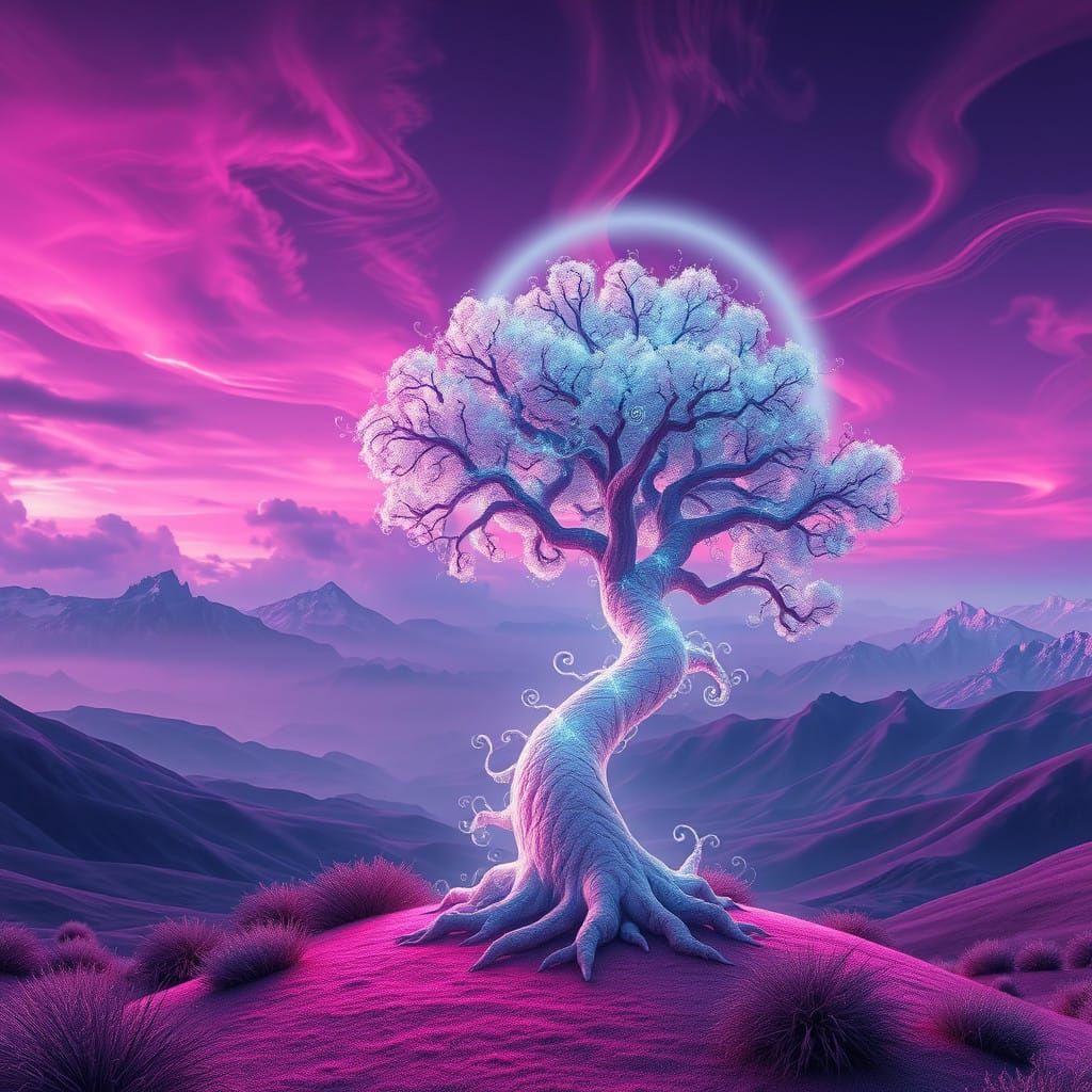 Psychedelic Dreamscape in Vibrant Pink and Blue