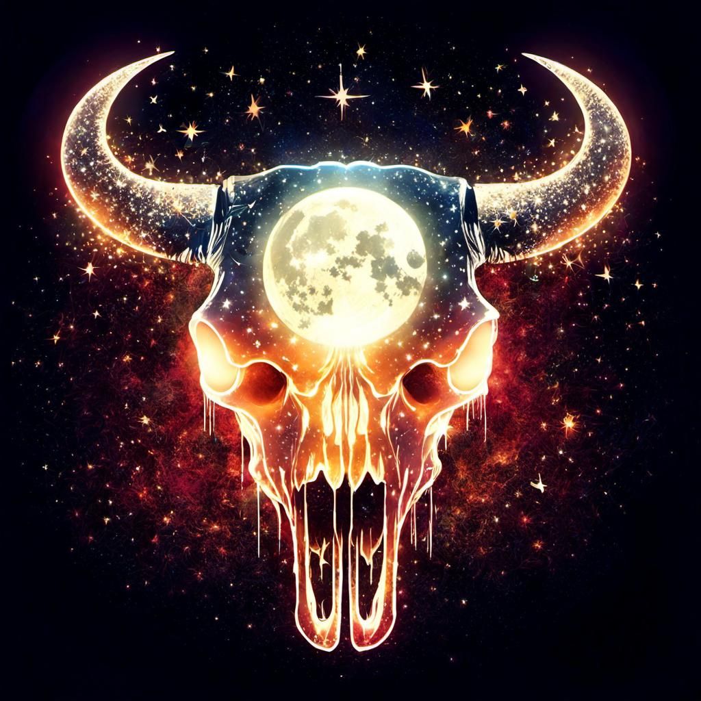 Sparkly Bull Skull with Moon and Oasis