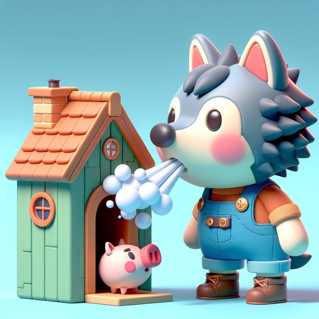 Chibi Wolf's Windy Threat: 3D Rendered Showdown