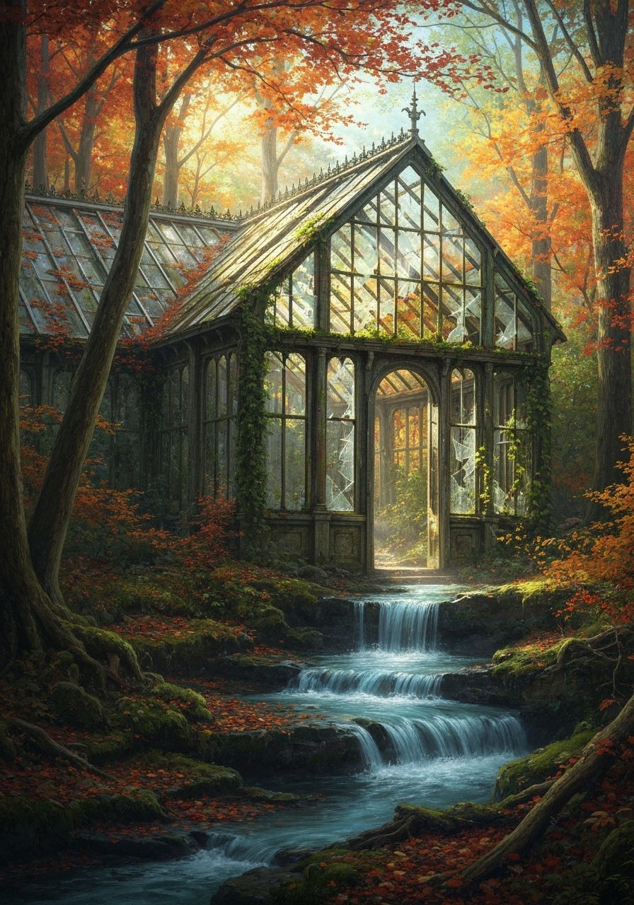 Overgrown Victorian Greenhouse in Autumn Forest