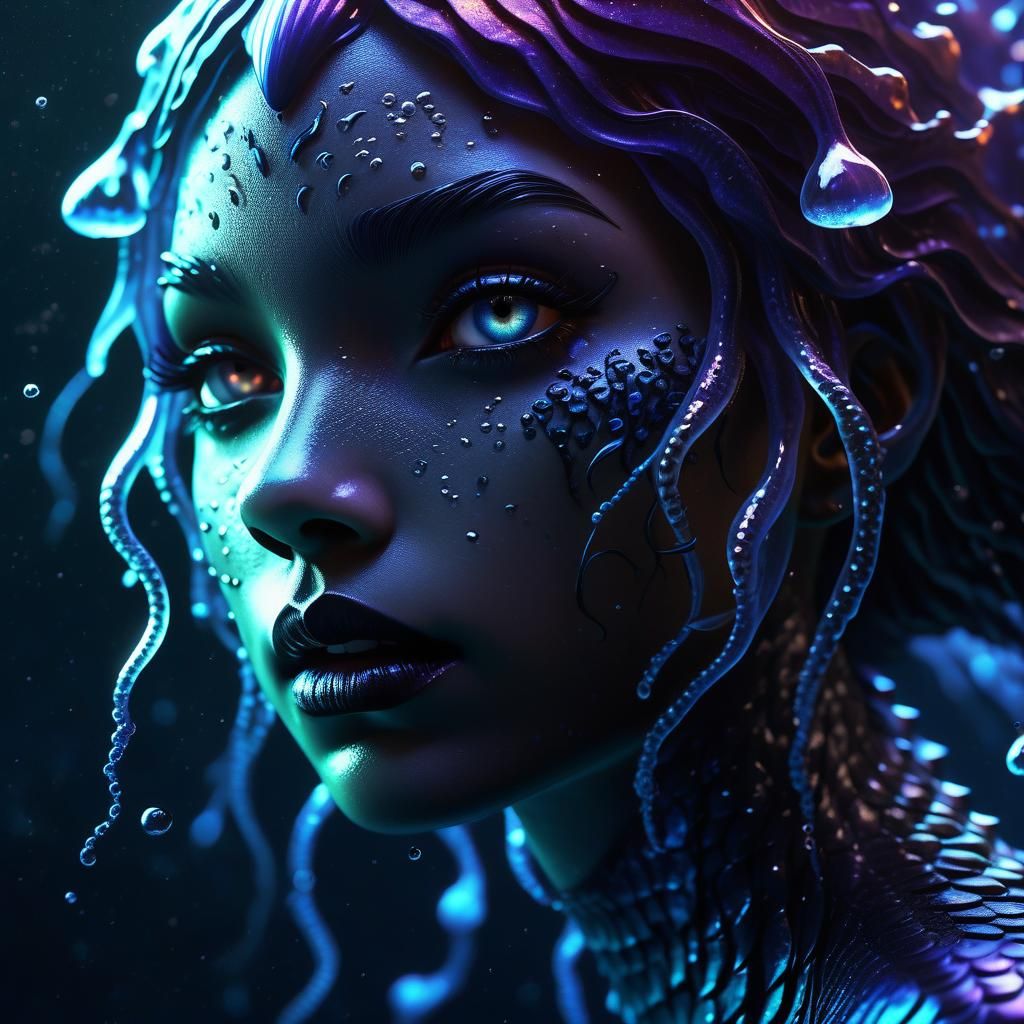 Dark Fantasy Mermaid in Underwater Videogame Style