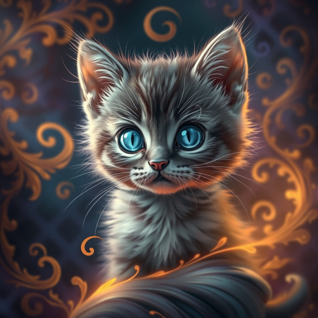 Grey Kitten with Blue Eyes in Fantasy Art
