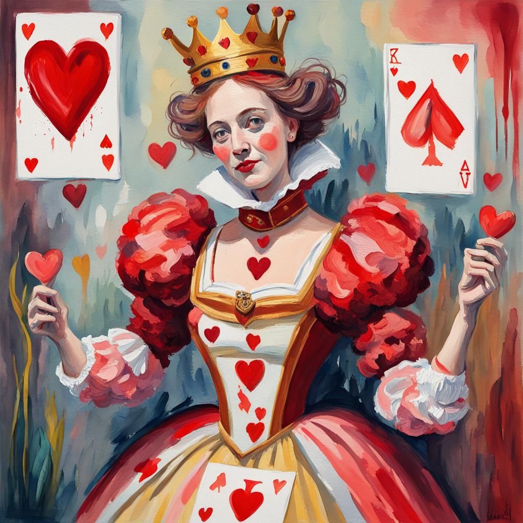 Queen of Hearts in Gouache Impressionist Style