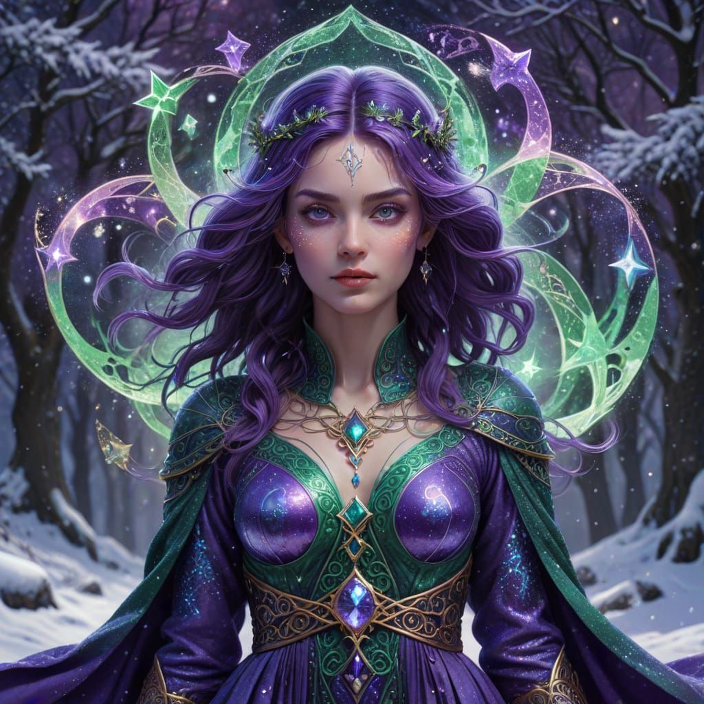 Mystical Celtic Goddess in Violet Robes, Holographic Cosmic ...