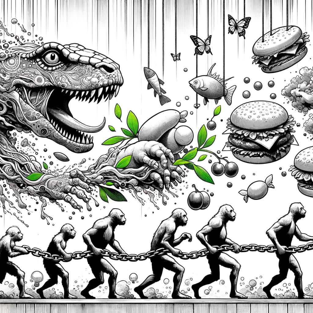 Anthropomorphic Food Chain in Harlem Renaissance Style