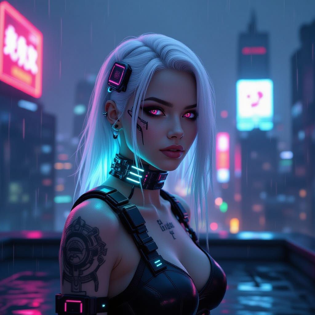 Cyberpunk Girl with Neon Accents in Futuristic City