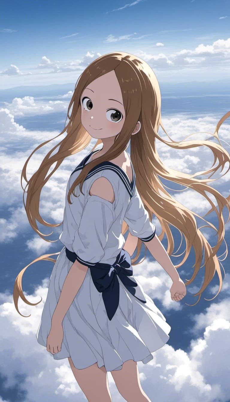 Cute Girl Overlooking Misty Cloudscape, Fashion Photography