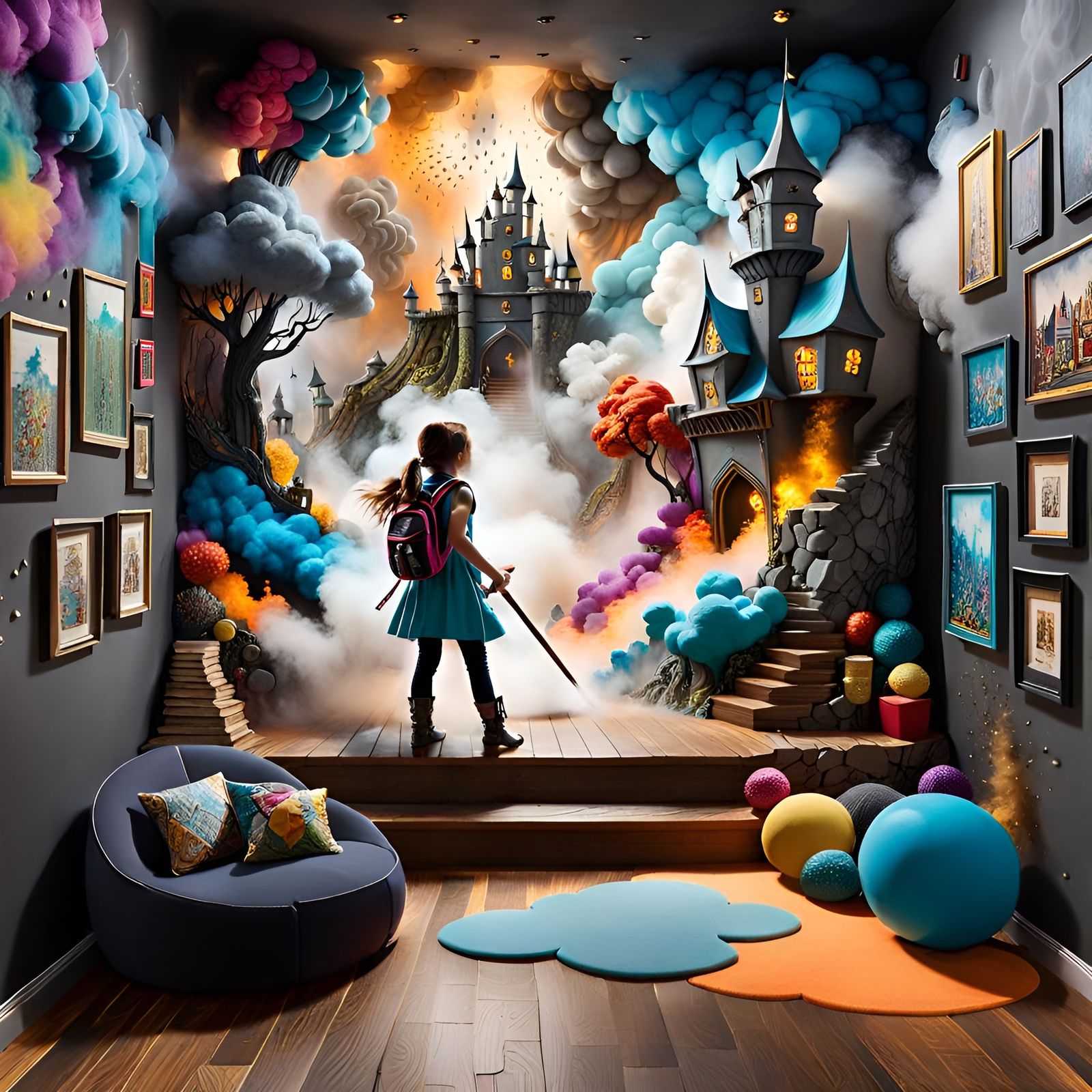 Girl Enters Fantasy World Through Wall Portal