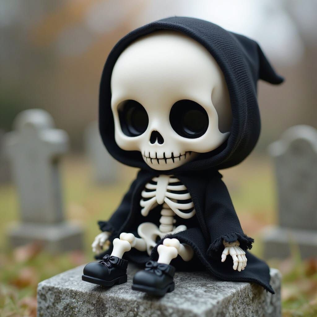 Chibi Skeleton Doll on Tombstone