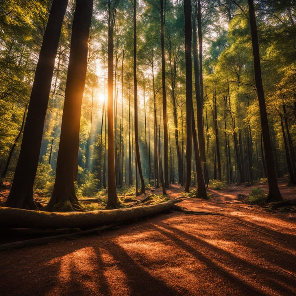 Vibrant Forest Landscape in Golden Hour Light