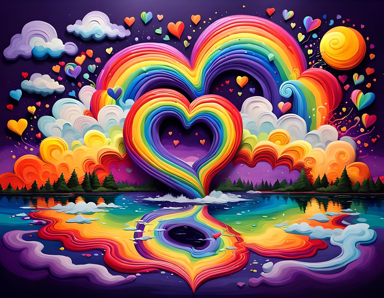 Rainbow Heart Splash Art in Oil Paint